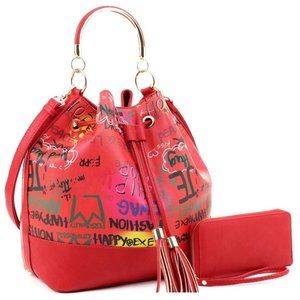 Graffiti Print 2way Drawstring Handbag